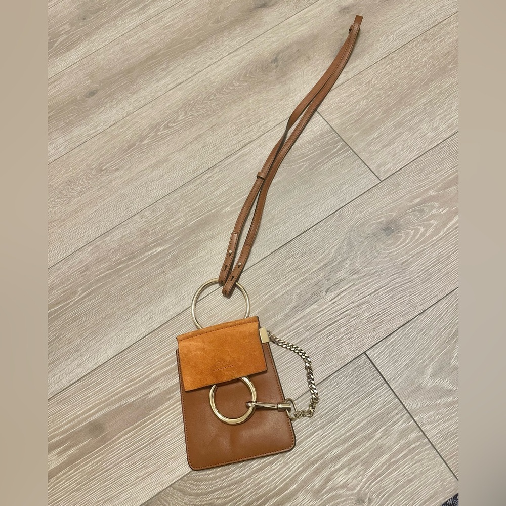 Chloe Faye Mini Crossbody Bag Tan Camel Genuine Leather and Suede